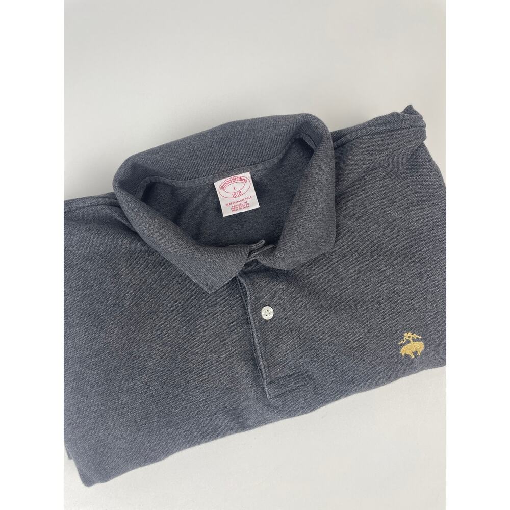 Brooks Brothers 1818 Performance Polo Original Fit Large Charcoal Cotton Logo